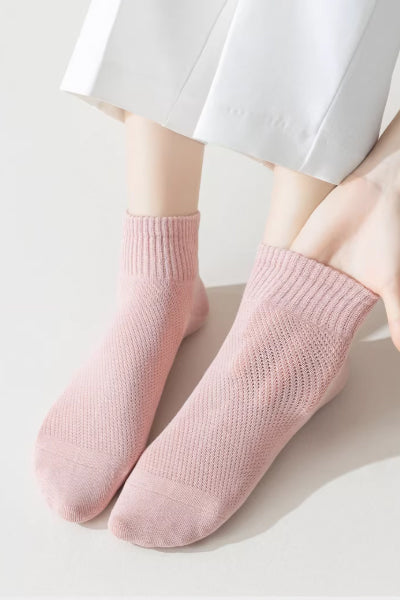 Women's Ankle Socks Long Staple Cotton 5 Pairs Solid Color