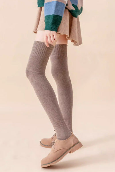 Women's Over-the-Knee Socks Long Staple Cotton Terry Thickened 2 Pairs Solid Color