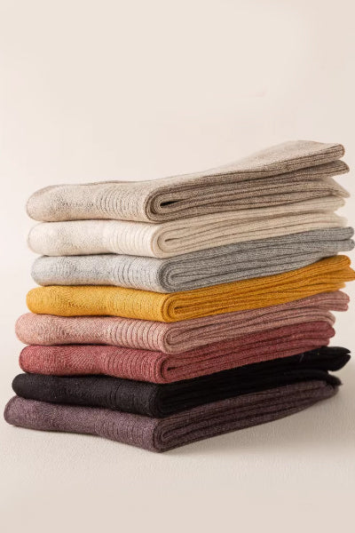 Women's Crew Socks Long Staple Cotton 5 Pairs Solid Color