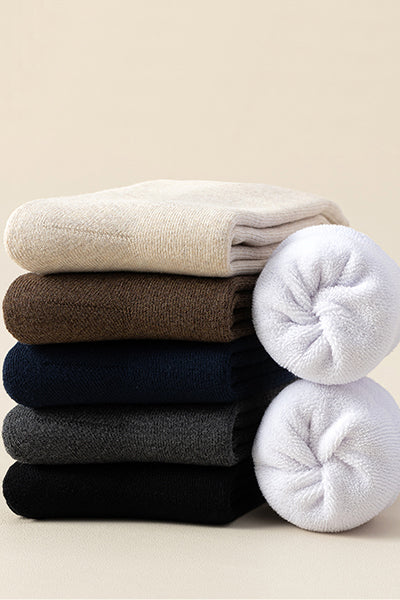 Men's Crew Socks Long Staple Cotton Winter Extra Thick Terry Lined 4 Pairs Thermal Solid Color