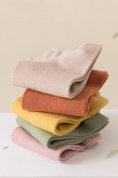 Women's Ankle Socks Long Staple Cotton 6 Pairs Solid Color Heel Tab