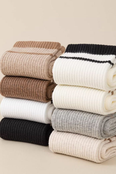 Women's Crew Socks Long Staple Cotton 5 Pairs Lace Solid Color