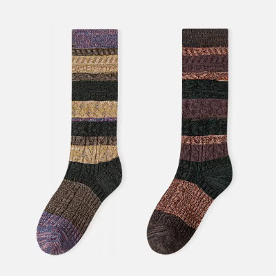 Women's Calf Socks Long Staple Cotton 2 Pairs Chunky Knit Retro