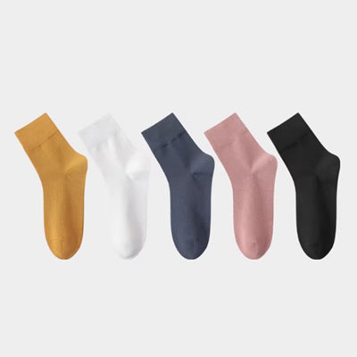 Women's Crew Socks Cotton 5 Pairs Solid Color
