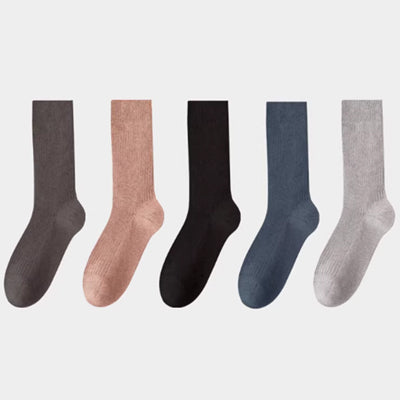 Women's Crew Socks Long Staple Cotton 5 Pairs Solid Color
