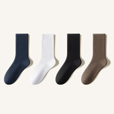 Men's Crew Socks Long Staple Cotton Winter Extra Thick Terry Lined 4 Pairs Thermal Solid Color