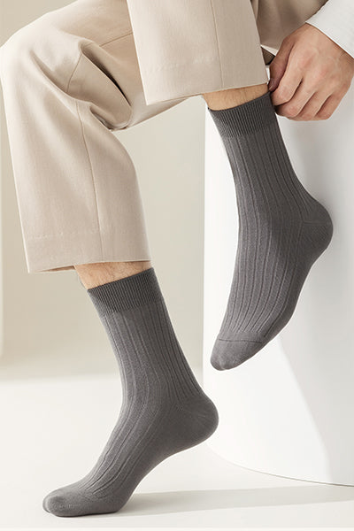 Men's Crew Socks Long Staple Cotton 5 Pairs Ribbed Solid Color