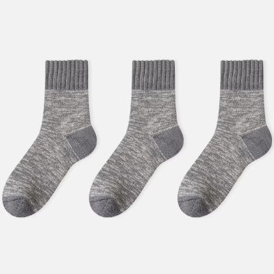 Men's Crew Socks Long Staple Cotton Thick Terry 3 Pairs Retro Marled