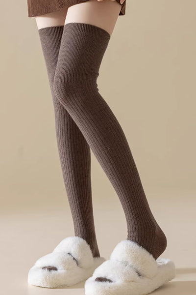 Women's Calf Socks Wool 2 Pairs Solid Color