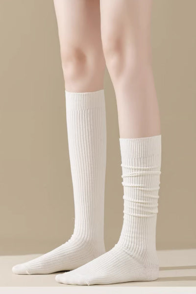 Women's Calf Socks Long Staple Cotton 3 Pairs Solid Color