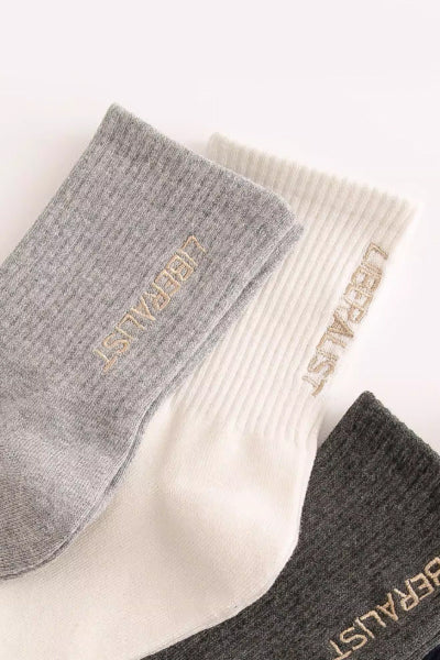 Men's Crew Socks Long Staple Cotton 5 Pairs Embroidered