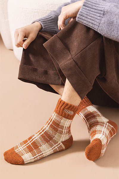 wen's Extra Thick Wool Crew Socks - Plaid Thermal Winter Socks 3 Pack