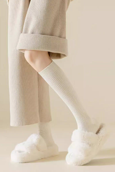 Women's Calf Socks - Premium Long Staple Cotton 2 Pairs Pack | Solid Color