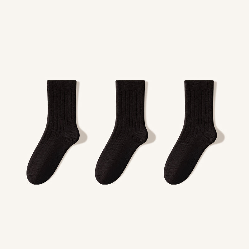 Men's Warm Wool Crew Socks - Lightweight Thermal Striped Winter Socks 3 Pack