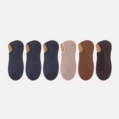 Men's Ankle Socks Long Staple Cotton Silicone Anti-Slip Heel 6 Pairs Solid Color