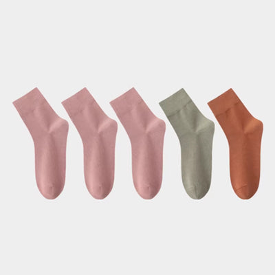 Women's Crew Socks Cotton 5 Pairs Solid Color