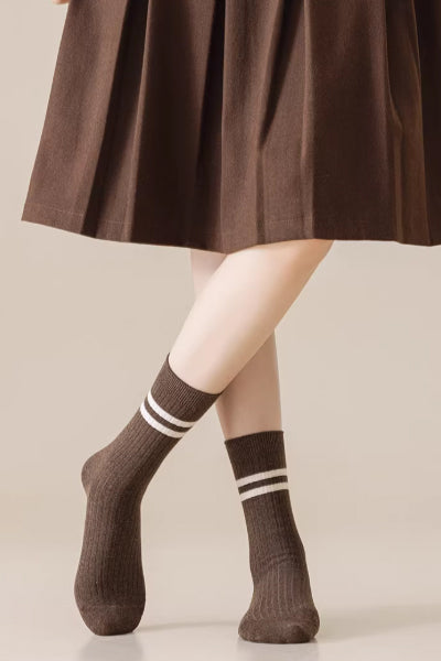 Women's Crew Socks Long Staple Cotton 5 Pairs Striped