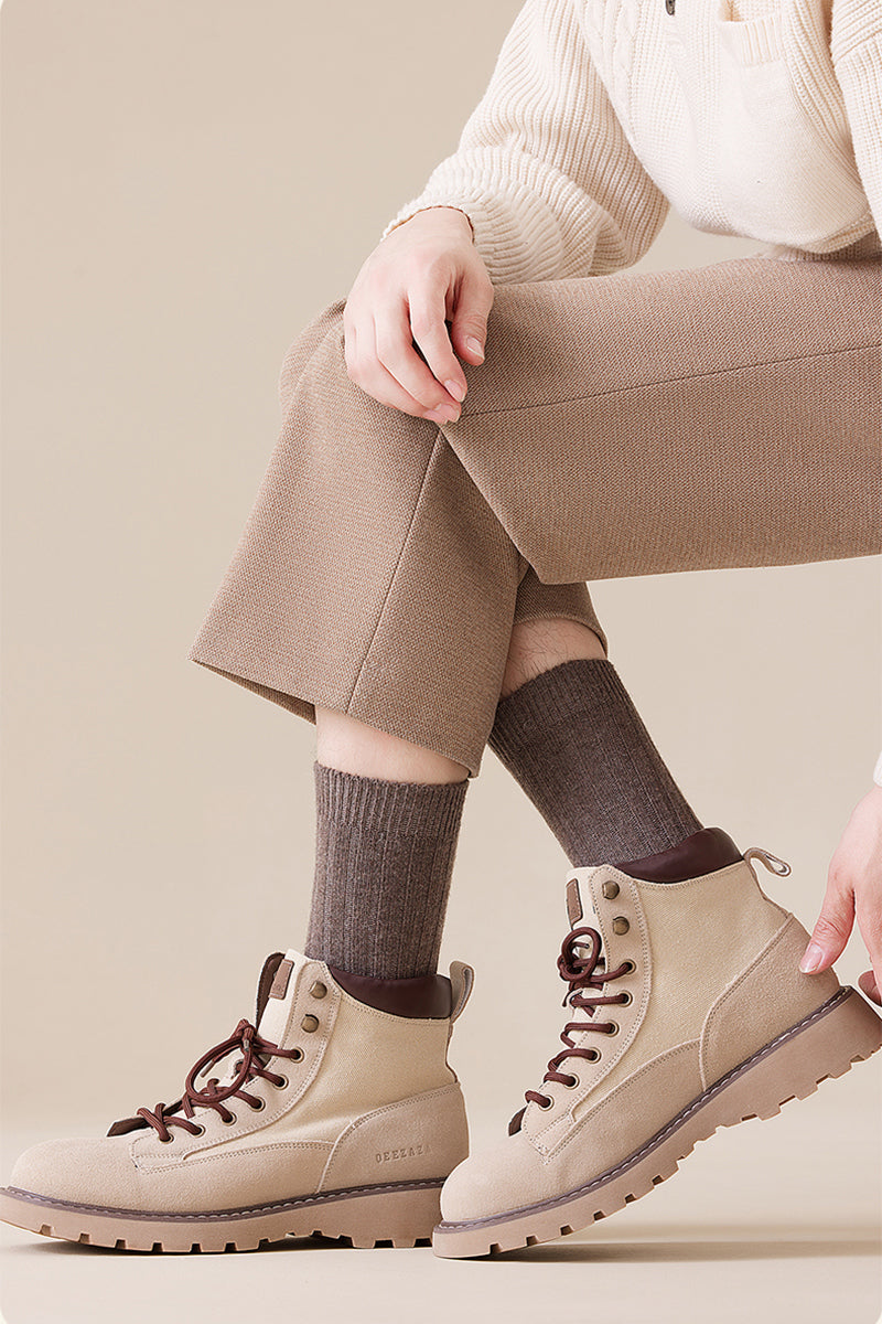 Men's Warm Wool Crew Socks - Lightweight Thermal Striped Winter Socks 3 Pack