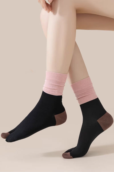 Women's Crew Socks - Premium Long Staple Cotton 3 Pairs Pack | Two-Toe Split Toe Color Block