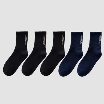 Men's Crew Socks Long Staple Cotton 5 Pairs Embroidered