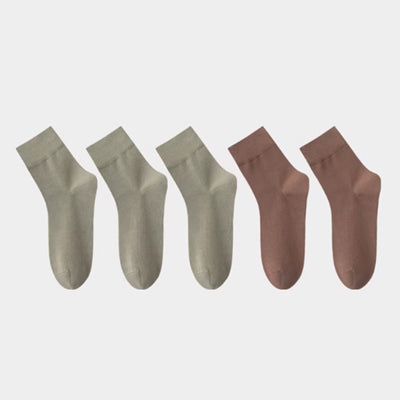 Women's Crew Socks Cotton 5 Pairs Solid Color