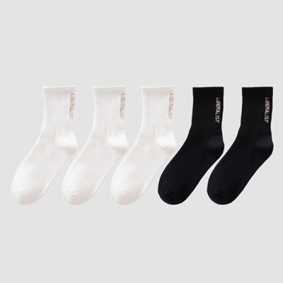 Men's Crew Socks Long Staple Cotton 5 Pairs Embroidered