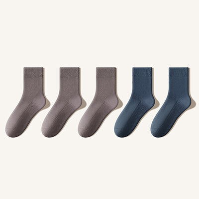 Men's Crew Socks - Premium Long Staple Cotton 5 Pairs Pack | Solid Color