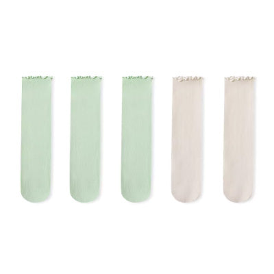 Women's Crew Socks Long Staple Cotton 5 Pairs Lace Solid Color