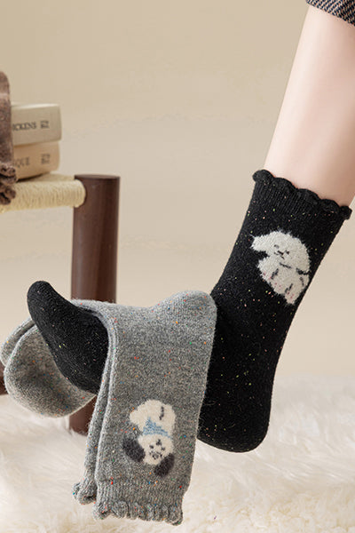 Women's Crew Socks Wool Winter 4 Pairs Thermal Cartoon Patterned Knit