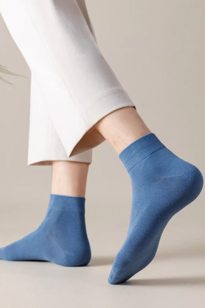 Men's Ankle Socks Long Staple Cotton 6 Pairs Solid Color