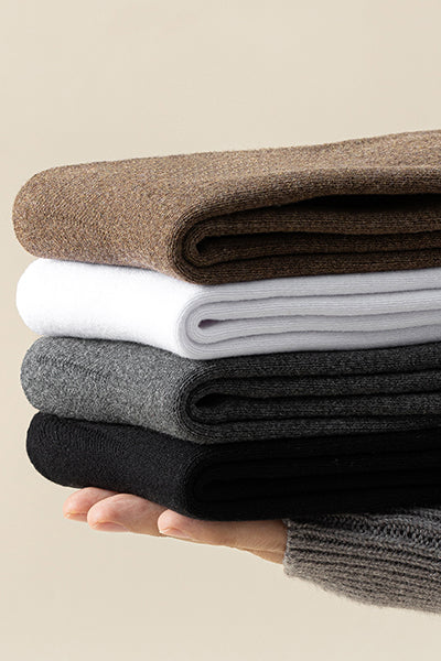 Men's Crew Socks Long Staple Cotton Winter Extra Thick Terry Lined 4 Pairs Thermal Solid Color