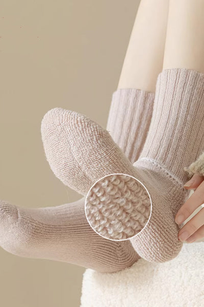 Women's Crew Socks 60%Wool 2 Pairs Terry Thickened Solid Color