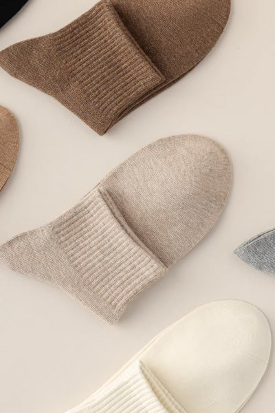 Women's Ankle Socks Long Staple Cotton 5 Pairs Solid Color