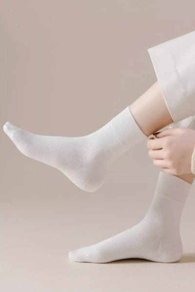 Women's Crew Socks Cotton 5 Pairs Solid Color