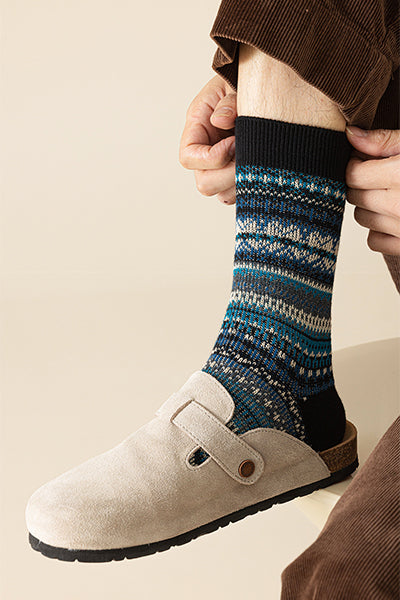 Men's Cotton Crew Socks - Marled Ethnic Style Winter Socks 3 Pack