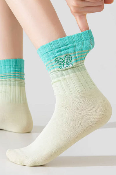 Women's Mid-Calf Sports Yoga Socks Long Staple Cotton Color Block Embroidery
