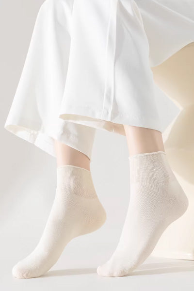 Women's Ankle Socks Long Staple Cotton 5 Pairs Solid Color