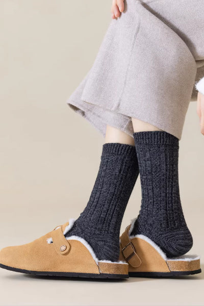 Women's Crew Socks - Premium Long Staple Cotton 4 Pairs Pack | Chunky Yarn Patterned Texture