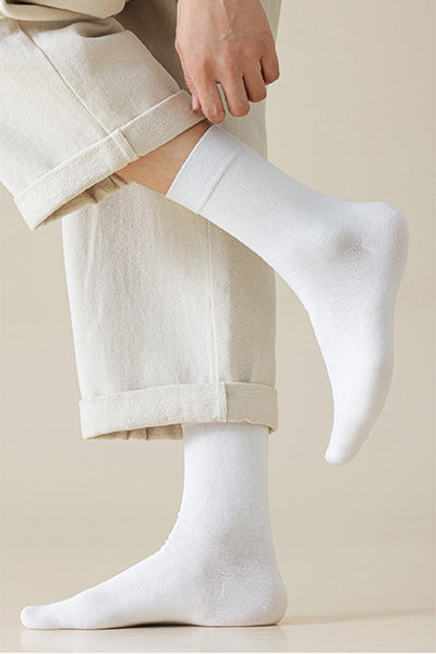 Men's 100% Cotton Crew Socks - Soft Breathable Solid Color 5 Pack