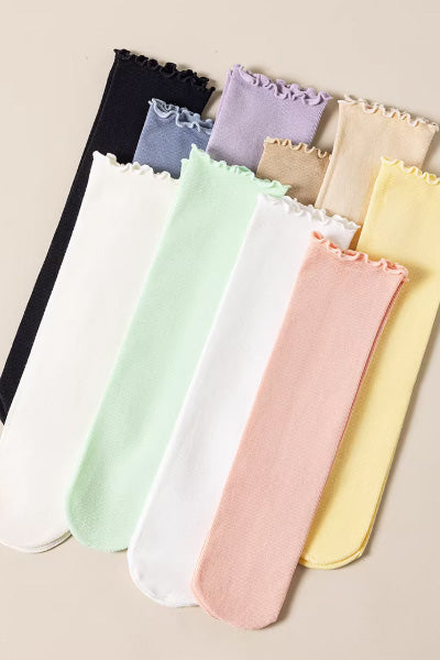 Women's Crew Socks Long Staple Cotton 5 Pairs Lace Solid Color