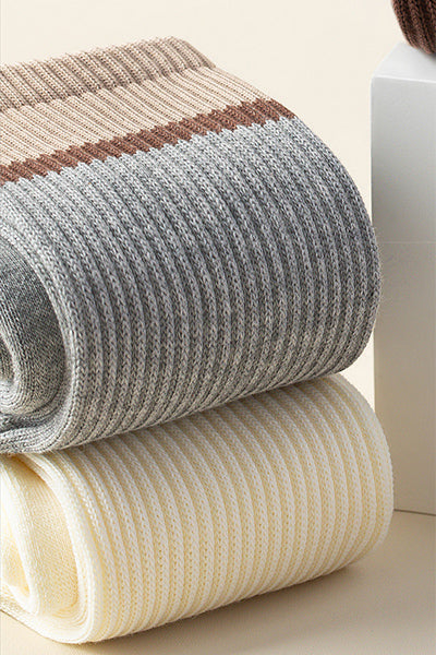 Women's Crew Socks Long Staple Cotton Winter Extra Thick Terry Lined 4 Pairs Thermal Striped