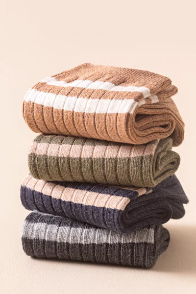 Men's Crew Socks Long Staple Cotton 5 Pairs Striped