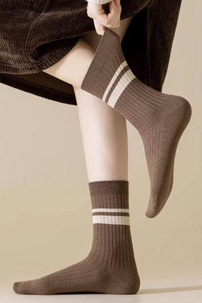 Women's Crew Socks - Premium Long Staple Cotton 5 Pairs Pack | Striped Design