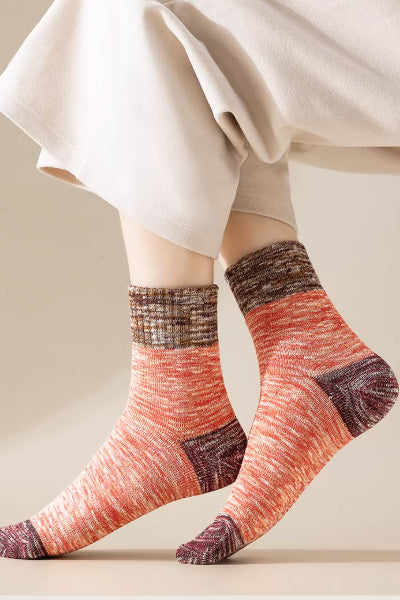 Women's Crew Socks Long Staple Cotton Terry Thickened 4 Pairs Retro Marled