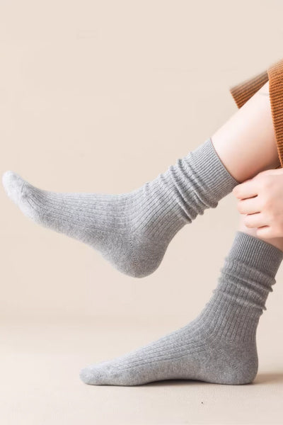 Women's Crew Socks Long Staple Cotton 5 Pairs Solid Color