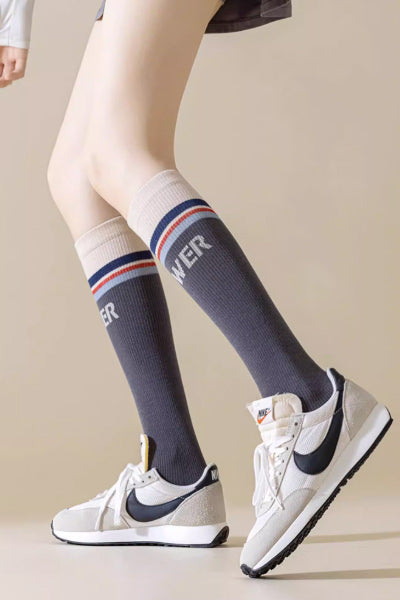 Women's Calf-Length Knee High Sports Yoga Socks Long Staple Cotton 1 Pair Silicone Gripper Sole