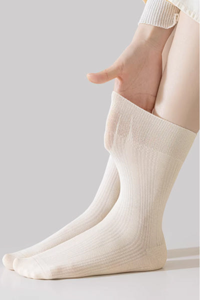 Women's Crew Socks - Premium Long Staple Cotton 5 Pairs Pack | Textured Solid Color