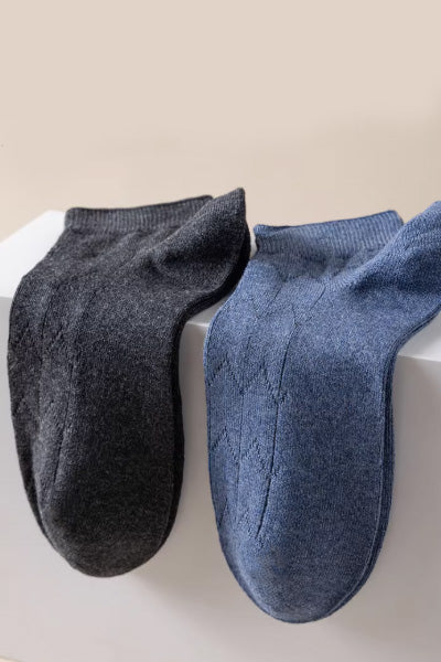 Men's Ankle Socks Long Staple Cotton 5 Pairs Solid Color Textured