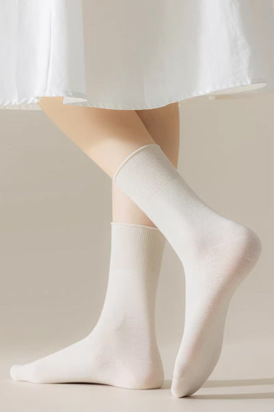 Women's Crew Socks Long Staple Cotton 5 Pairs Solid Color