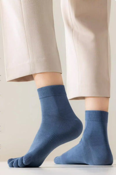 Men's Ankle Socks Long Staple Cotton 4 Pairs Toe Separator Solid Color